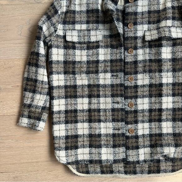 Banana Republic Oversized Italian Bouclé Shirt Jacket Camel Plaid XS - Picture 5 of 8